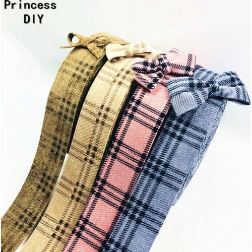 5Meter 10 30 50mm Check Scottish Plaid Corduroy Ribbon Stripe Fabric Cloth Folded Riband Layering DIY Hair Bow Collar Material