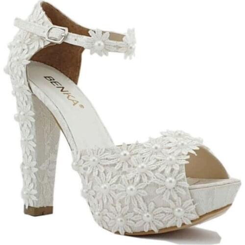 Flowering Pearl 12 cm Heels Platform Bridal Shoes Bride pearl flower white wedding shoes super heel DUBAI ARAB MUSLIM