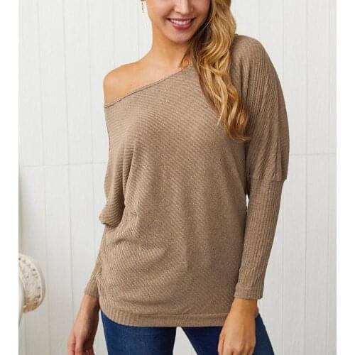 Sexy one shoulder knitted sweater women Asymmetrical puff sleeve pullovers female jumper Ladies autumn winter sweaters CL23