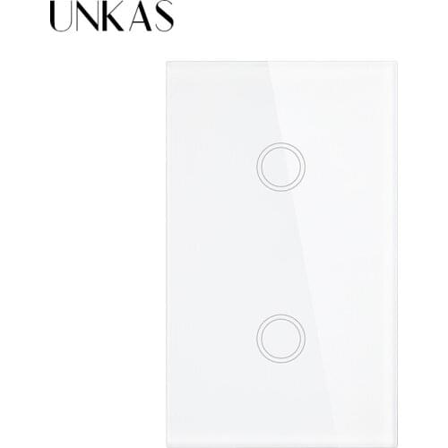 UNKAS US Standard Smart Switch 2 Gang 1 Way Touch Sensor Switch Luxury Crystal Glass Single And Double Circle Wall Light Switch