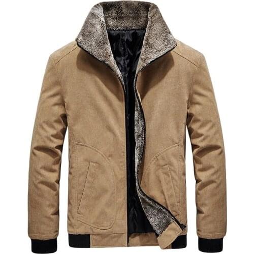 Corduroy Thick Warm Turn-down Collar Coat New Autumn Winter Men Jacket Male Solid Color Windproof Outerwear Plus Size