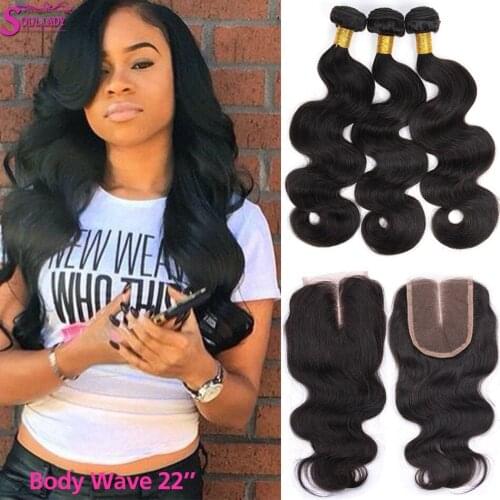 Soul Lady BodyWave Bundles With Closure Remy Peruvian Hair Bundles With Closure 100% Human Hair Body Wave Bundles With Closure