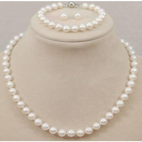 Womens Wedding sets AA 8-9mm white black pink freshwater cultured pearl necklace Ms.-jewelrynoble ladys