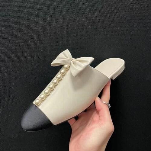 Fashion Flat Womens Shoes Spring/Summer 2021 New Bow Slippers Ladies Casual Mules Round Head Sweet Flats Lady zapatos mujer