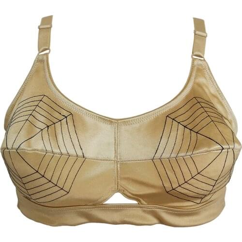 Golden Satin Spider Pattern Vintage Full Cup Women Bullet Bra Retro Sexy Cone Bra for Female Lingerie Underwear BR2019