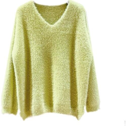 Woman V-neck Sweater Women Loose Long Sleeve Womens Mink Wool Sweater Women Pull Femme Hiver Womens Winter Sweater