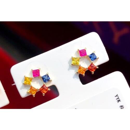 ZZJ527 Solid 18k Gold Nature Colorful 0.826ct Sapphires Gemstones Suds Earrings for Women Fine Jewelry Birthday Presents