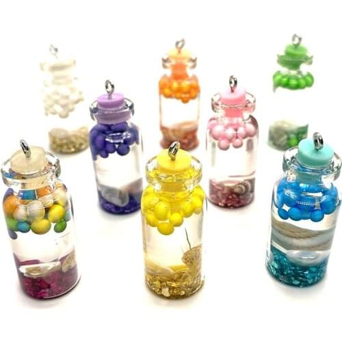 10pcs/pack of Exquisite Candy Mini Drink Bottle Small Conch Glass Bottle Pendant Making DIY Jewelry Necklace Earrings 16x42mm