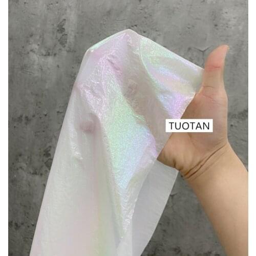 140cm*100cm White laser magic color gradient jacket fabric thin pearly shiny waterproof scratch-resistant down-resistant cotton