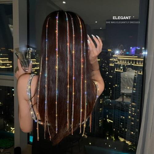 2021 Flashing Rhinestone Chain Hair Clips for Women Ponytail Dirty Braid Hairpins Hairgrips Girls Fashion Hair Accessories