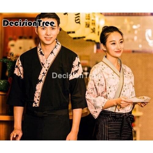 2021 unisex japanese korea style chef uniform cook shirt medium sleeve kimono restaurant kitchen waiter work uniform apron