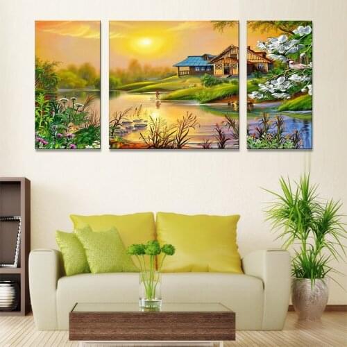 3 Panel Modern Canvas Art Painting Nordic Triple Rural Landscape Canvas Painting Modular Oil wall Art Poster And Living Room Hom