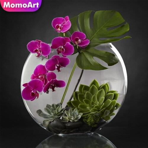MomoArt Diamond Embroidery Full Square Drill Vase 5D DIY Diamond Painting Orchid Cross Stitch Flower Handmade Hobby Gift
