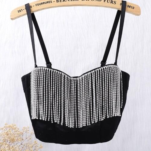 Atoshare 2021 New Rhinestone Tassel Tops for Women Summer Corset Sexy Red White Crop Top Y2k Fashion Clothes haut femme