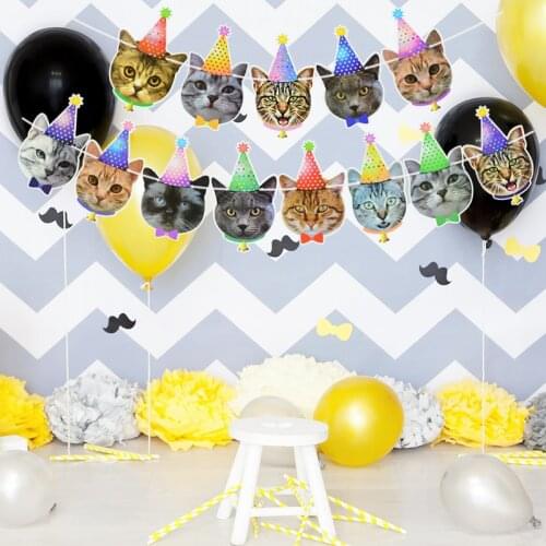Simulation Vividly Animal Banner Bunting Cute Dogs Cat Kitty with Hat Pull Flag Paper Garlands For Kids Birthday Party Decor