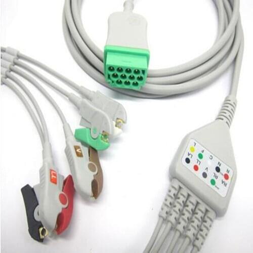 Free Shipping One Piece 5 Leads ECG/EKG Cable Clip type for GE Marquette GE Dash Pro4000, DASH PRO 3000, Dash PRO 2000,AHA TPU