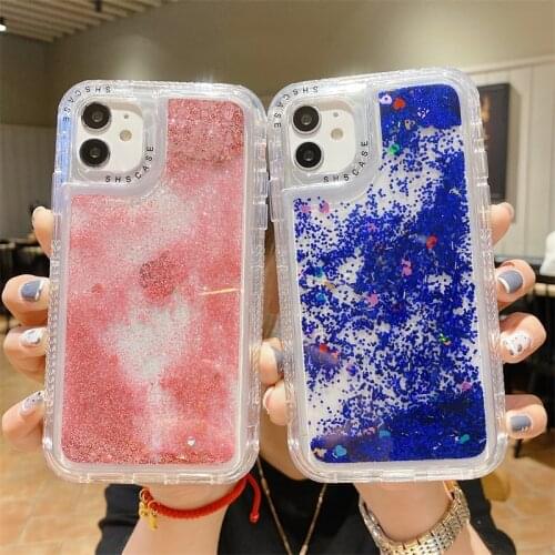 Glitter Shockproof Clear Phone Case For iPhone 12 11 Pro Max XR XS X 7 8 Plus SE 2020 Dynamic Liquid Love Heart Quicksand Cover