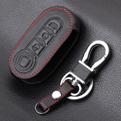 Genuine Leather Car Key Cover CASE Fit for FIAT 500 Panda Punto Flip Folding Remote KEY CASE FOR CAR 3buttons No Logo