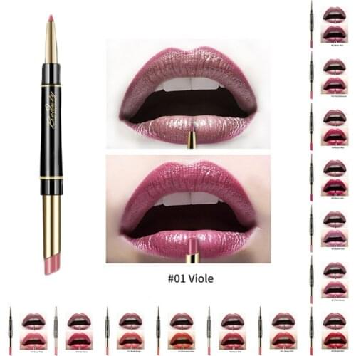 Double Head Matte Lipstick Lip Liner 2 In 1 Kit WaterProof Long Lasting Dark Red Matte Lipstick