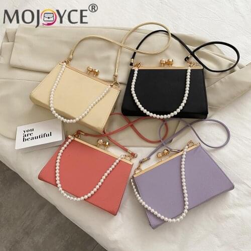 Classic Texture Women Elegant Clip Shoulder Bags PU Leather Creative Design Chic Female Pearl Fashion Handbags Tote