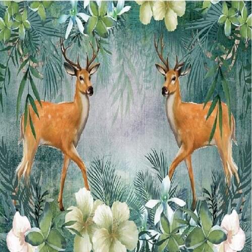 Photo wallpaper 3D stereo tropical forest deer wallpaper sofa TV background living room bedroom wallpaper mural