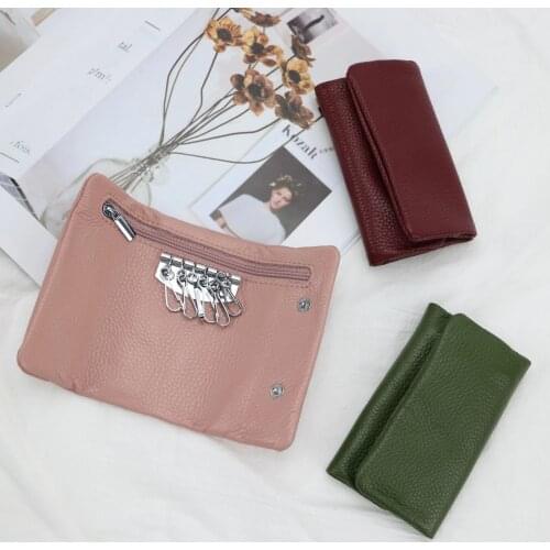 Hot selling cheap genuine leather key holder men women key wallet soft leather pocket key chain holder