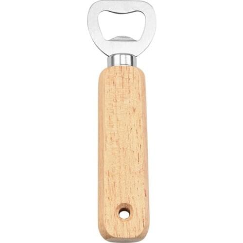 Wooden Handle Handheld Bartender Bottle Opener Wine Beer Soda Glass Cap Opener Kitchen Bar Tools Creative Hole Design