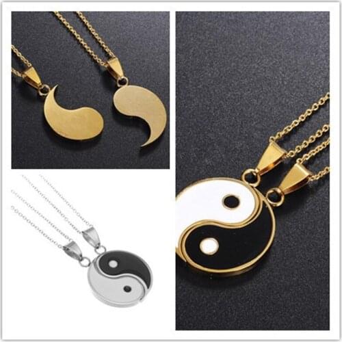 Stainless Steel Puzzle Necklace for Tai Chi Pendant Jewelry Gift for Couples Friends Vintage Classical Ethnic Style Pendant
