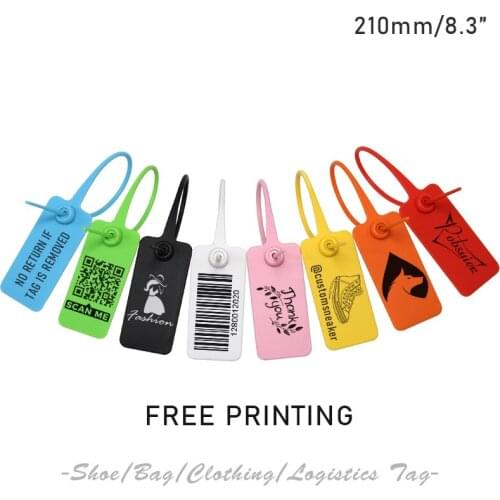 100pcs Custom Logo Print Label Tag Plastic Seals Personalized Garment Shoe Bag Clothing Hang Labels Zip Ties 210mm/8.3"