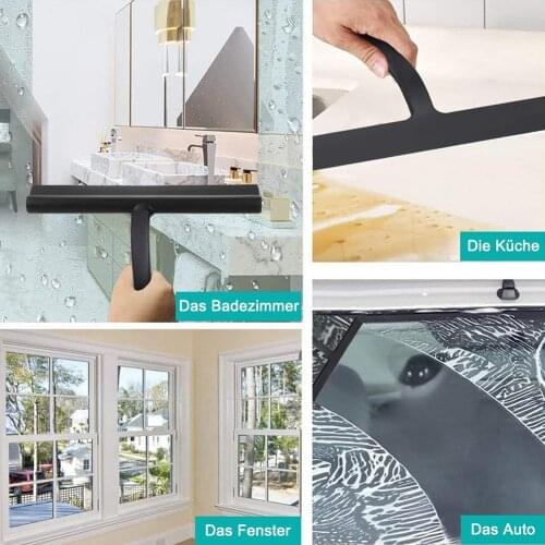 Portable Silicone Window Glass Wiper Scraper Cleaner with Hook for Bathroom Kitchen Car Mirror Door Shower Squeegee Black