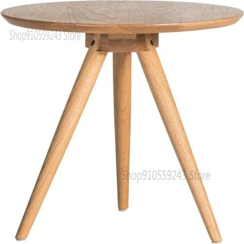 Modern Minimalist Side Table Nordic Solid Wood White Oak Black Walnut Round Small Apartment Coffee Table Cj024