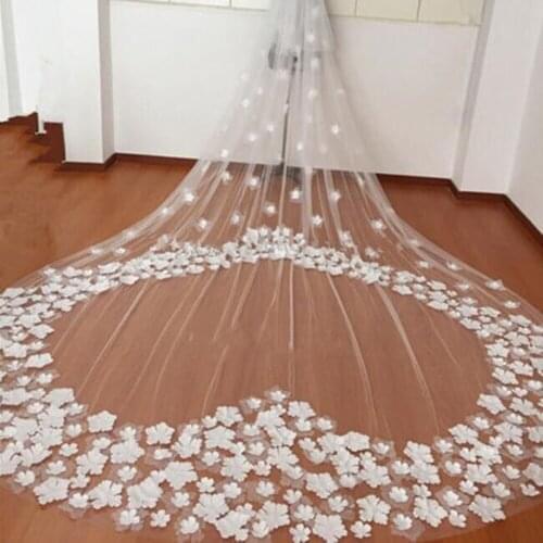 3M Length 3D Flowers Wedding Veil Long 1T Cathedral White Ivory Bridal Veils with Comb Wedding Veil 3M Width