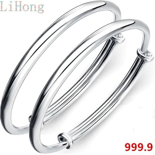 High Jewelry 100% Sterling Silver 999 Bangle Baby Bracelet Anklet Same Style Girl Boy Gift Children Sterling Silver Jewelry