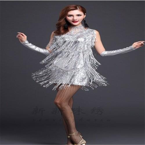 Performance 2017 Women Dance Clothes Salsa Costume 3pcs Set with Necklace Ballroom Competition Latin Sequin Dresses for Girls
