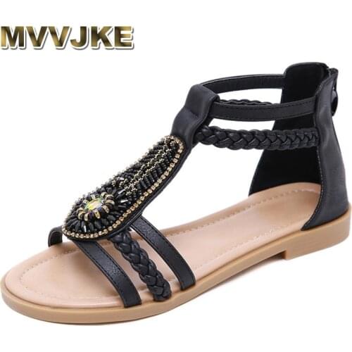MVVJKE New Bohemia Summer Shoes for Women National Style Womens Sandals Flat Comfort Beach Shoes Fashion Roman Sandals Ladies