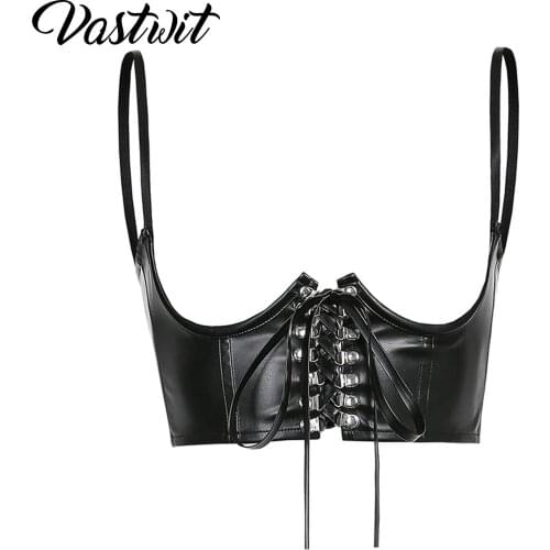 Women Fashion Faux Leather Waist Belt Steampunk Underbust Corset Cool Gothic PU Bustier Crop Top