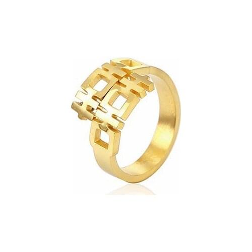 RIR Stainless Steel Gold Chinese Characters Creative Ring Temperament Simple Ladies Jewellery Ring Wedding Gifts