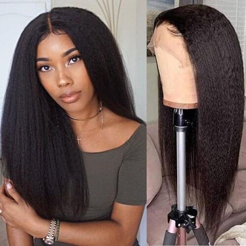 360 Lace Frontal Wig PrePlucked with Baby Hair Kinky Straight 150Density 13*4 Lace Front Human Hair Wigs Black Women Remy 28Inch