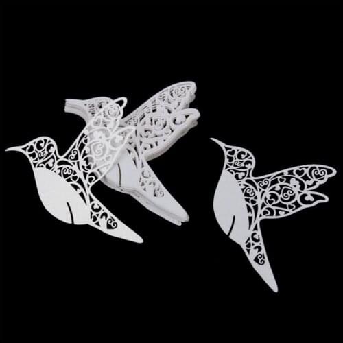 50pcs DIY Place Card Flying Birds Child painting hollow Name Cards Laser Cut Pearlscent Paper Cards