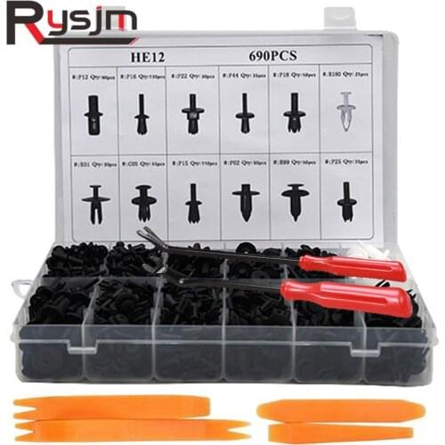 690pcs Plastic rivets Car Fasteners Trim Moulding Clip Kit 12 Sizes Car Push Pin Rivet Trims Clips Door Removal Pliers + Tools