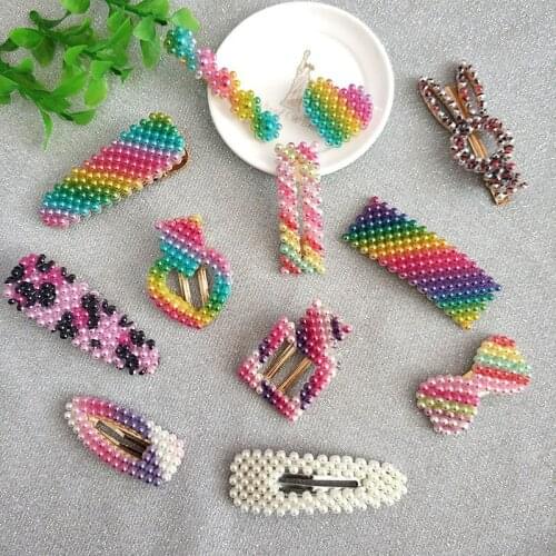 Free shipping korea style bead Neon color hairpins lovely womens hair accessories ins style girls rainbow Duckbill hairclips