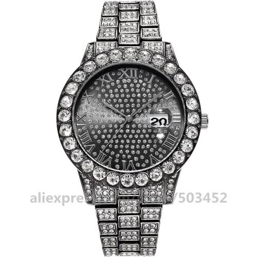 50pcs/Lot Luxury Crystal Women Watch Fashion No Logo Full Of Diamonds Round Dial Quartz Calendar Watch Clock Zegarek Damski