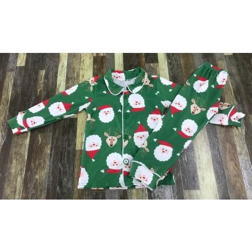Childrens clothes Christmas Boys and girls Santa Claus red and green with button boutique Pajamas set