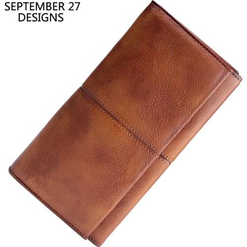 Long Wallet Genuine Leather Handmade Luxury Retro Multifunctional Men Clutch Phone Wallets Vintage Women Credit Card Coin Purses