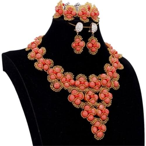 DUDO JEWELRY Fashion Jewelry Dubai Genuine Coral Beads Jewelry Set For Women Gold Fashion Jewelry Ladies Set Free Shipping 2019