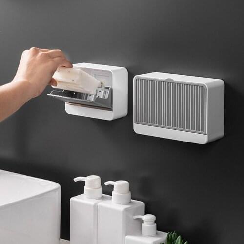 Creative Wall Mounted Soap Box With Lid Double Grids Soap Draining Rack Bathroom Soap Holder Bathroom Accessories