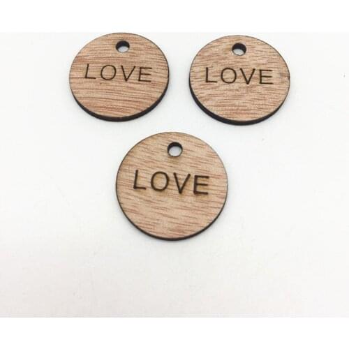 50pcs Brown Wood Circle Round LOVE Tags DIY Crafts Chips Embellishments Scrapbooking Wedding Decorations