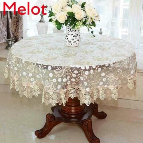 New Lace Tablecloth Pastoral Round Tablecloth Dining Table Cloth Home Embroidery Tablecloth Rose Gold Decoration