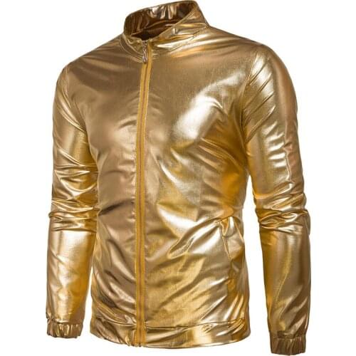 Mens Metallic Nightclub Jacket Men Slim Fit Zip Up Varsity Baseball Bomber Shiny Party Dance Disco Jackets Coats Veste Homme