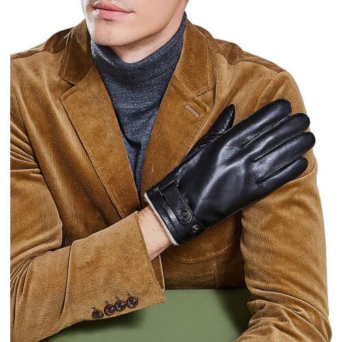 Men Winter Sheepskin Real Leather Gloves Keep Warm Driving Motorcycle Plus Velvet Thicken Touch Screen Gloves Male MX9133